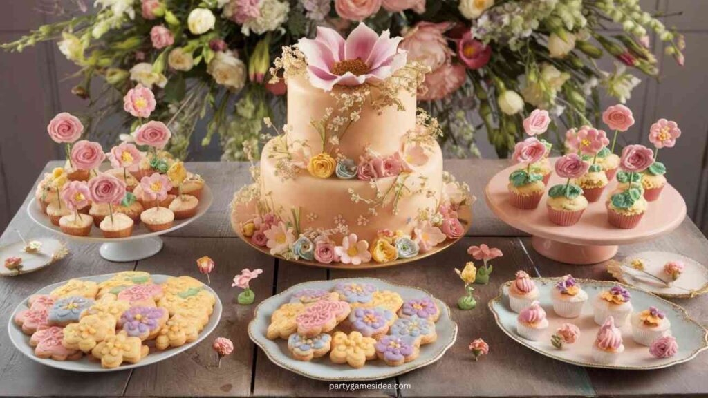 Flower-Themed Cake and Desserts