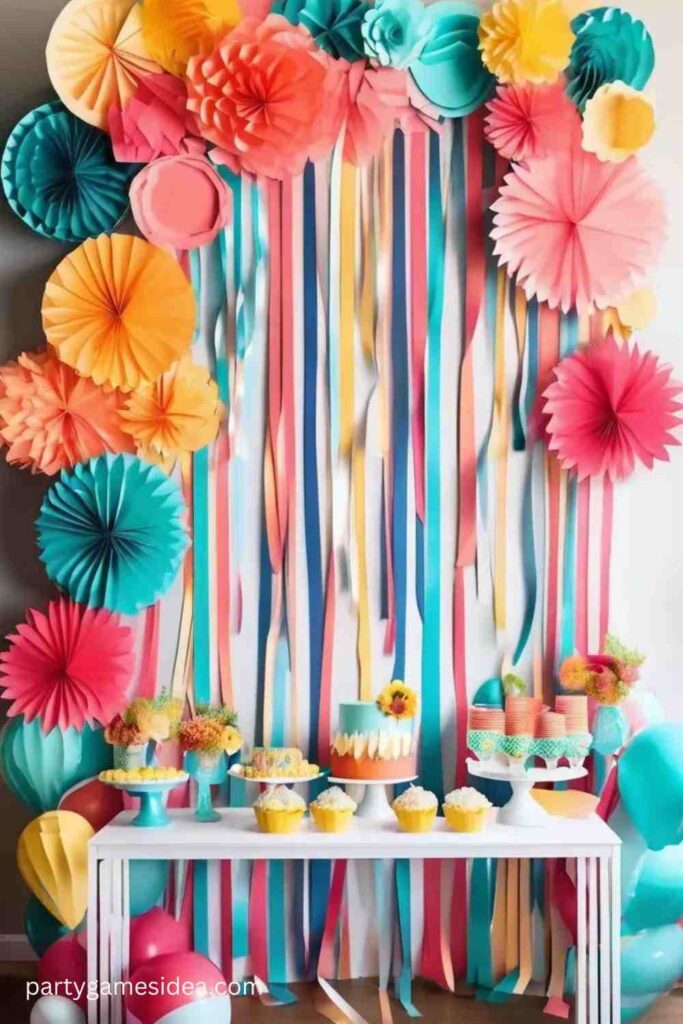 Colorful Paper and Streamer Backdrop