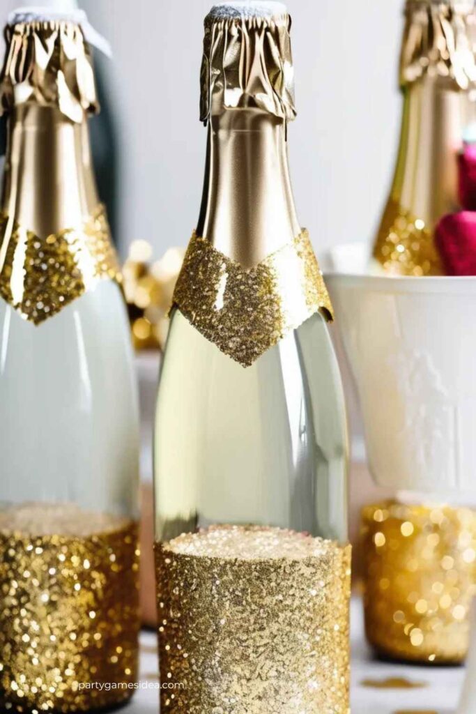 DIY Glitter Champagne Bottles