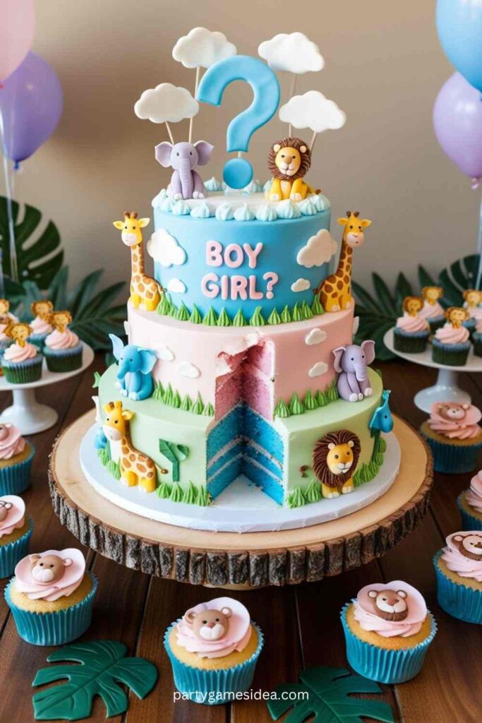 Animal-Themed Gender Reveal Cake