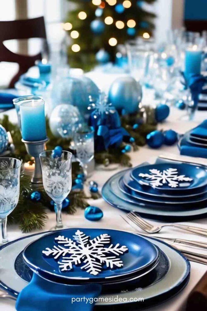 Blue Snowflake Table Settings