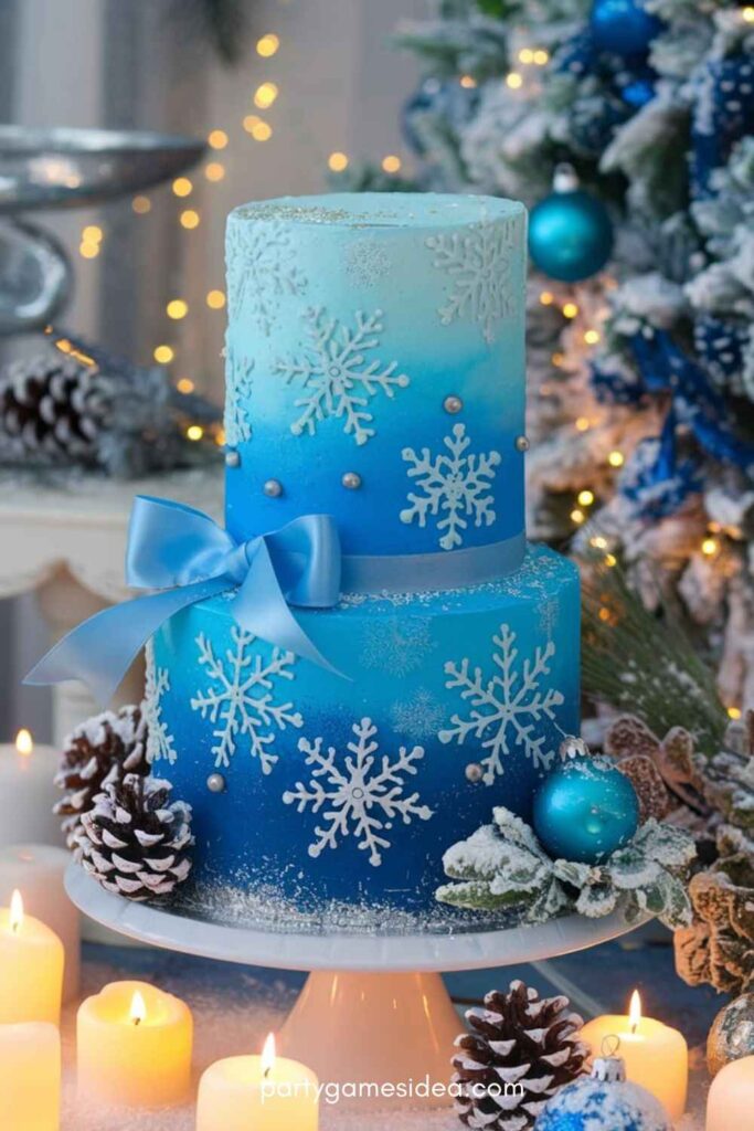 Blue-Themed Christmas Cake