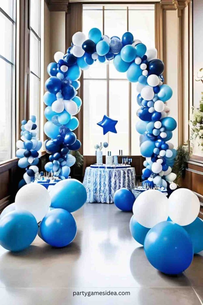 Blue and White Balloon Arch