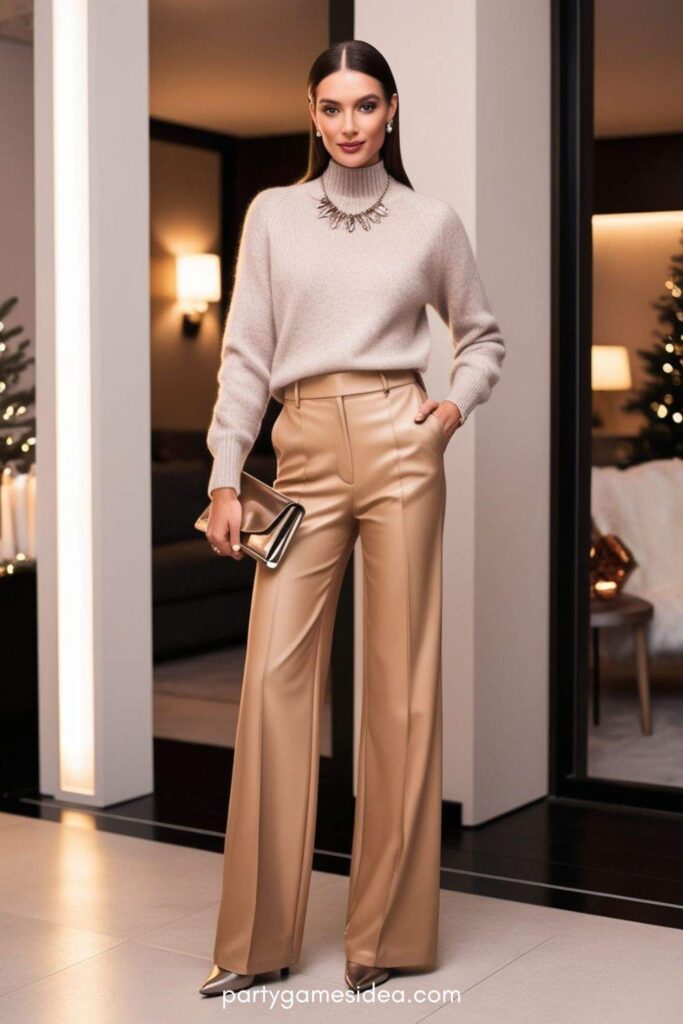 Cashmere Sweater and Wide-Legged Trousers