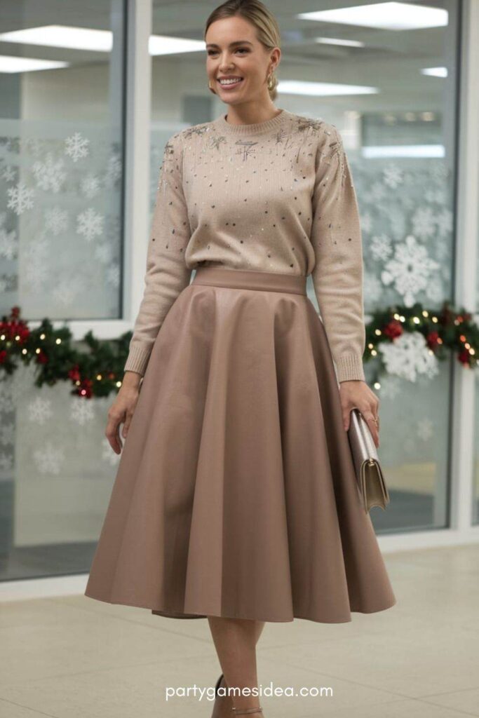 Embellished Sweater with A-Line Skirt