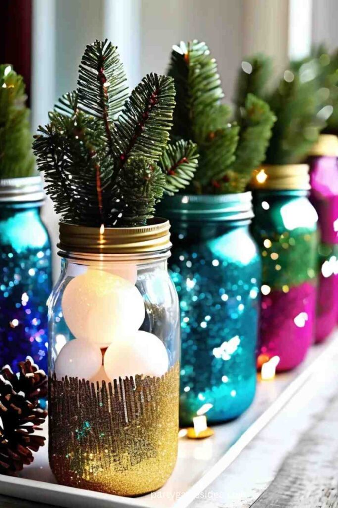 Glittery Christmas Jar Centerpieces