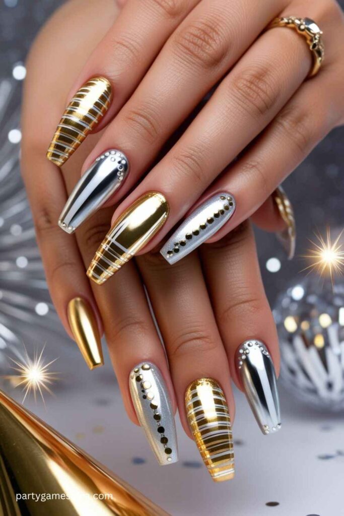 Metallic Gold & Silver Nails