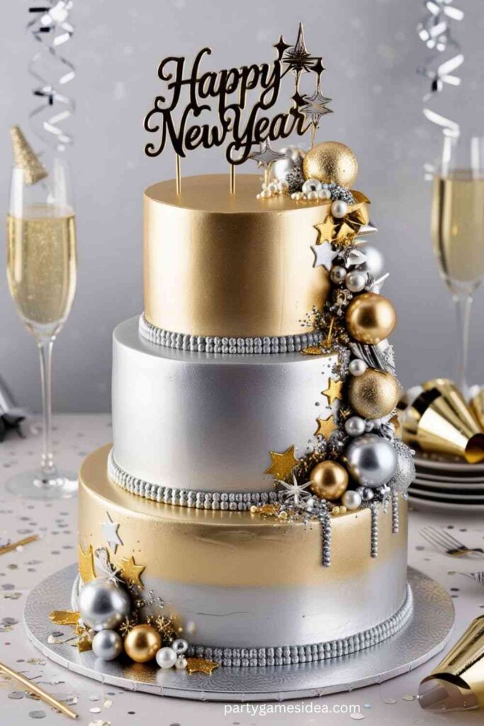 Metallic Gold and Silver Cake