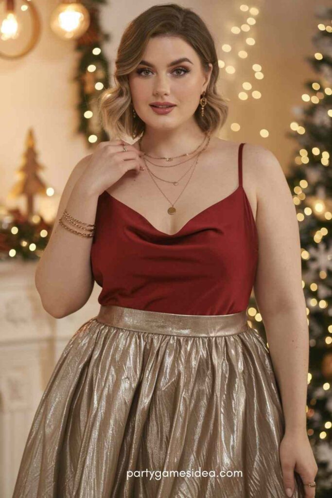 Metallic Midi Skirt with a Fitted Top