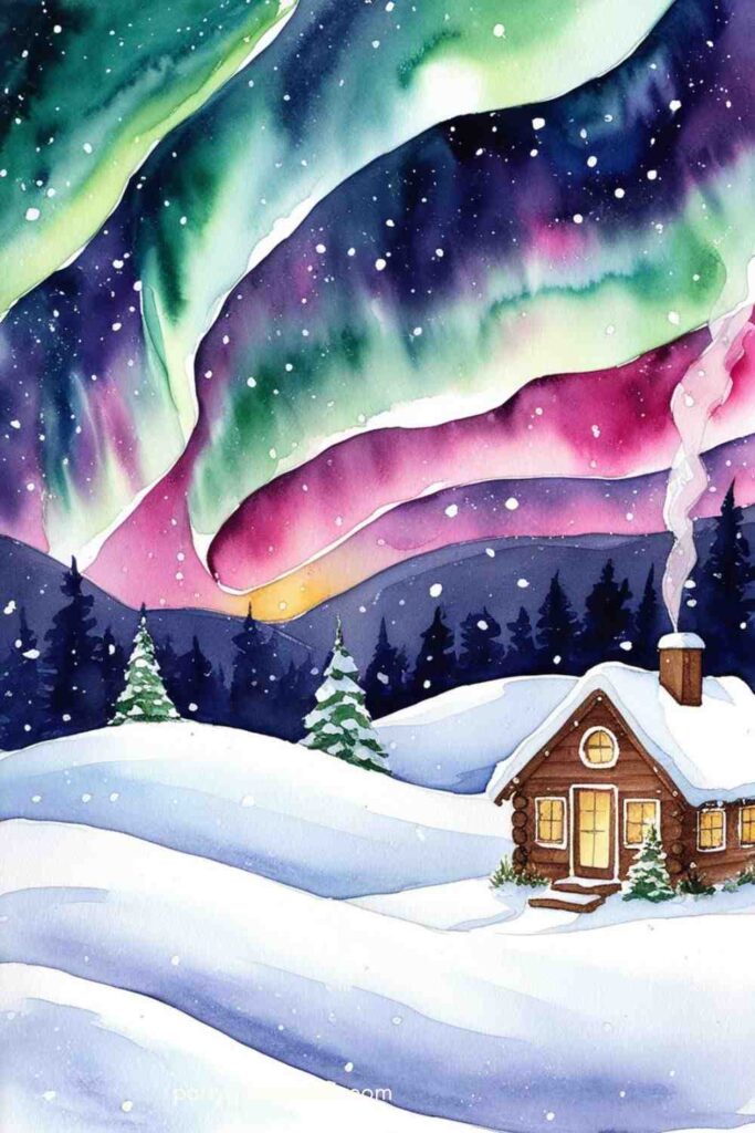 Northern Lights Over Snow