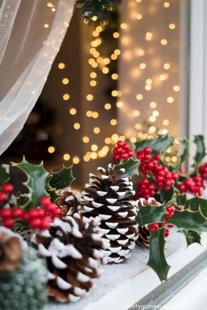 Pinecone and Berry Window Display