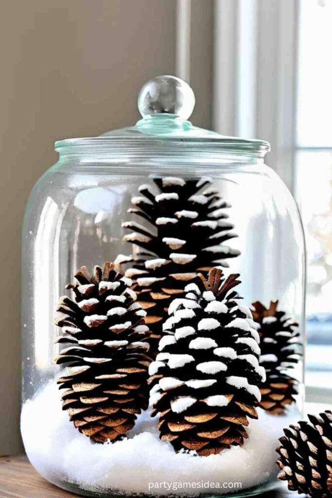 Snowy Pinecone Jar Decor