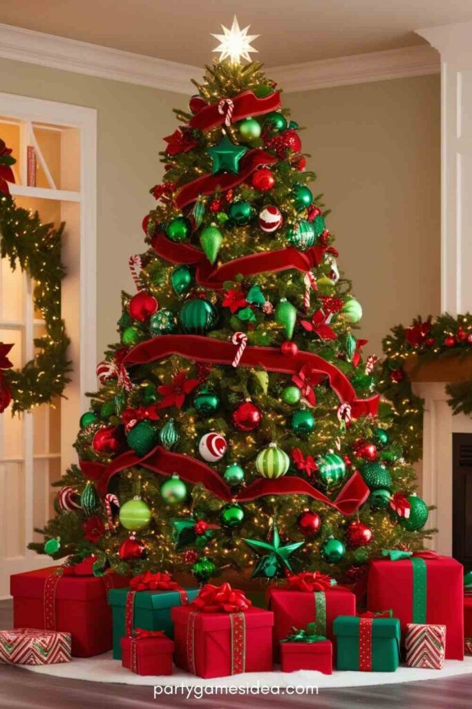 Traditional Red and Green Christmas Tree