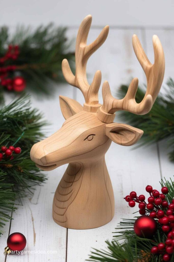 Wooden Reindeer Head Decor