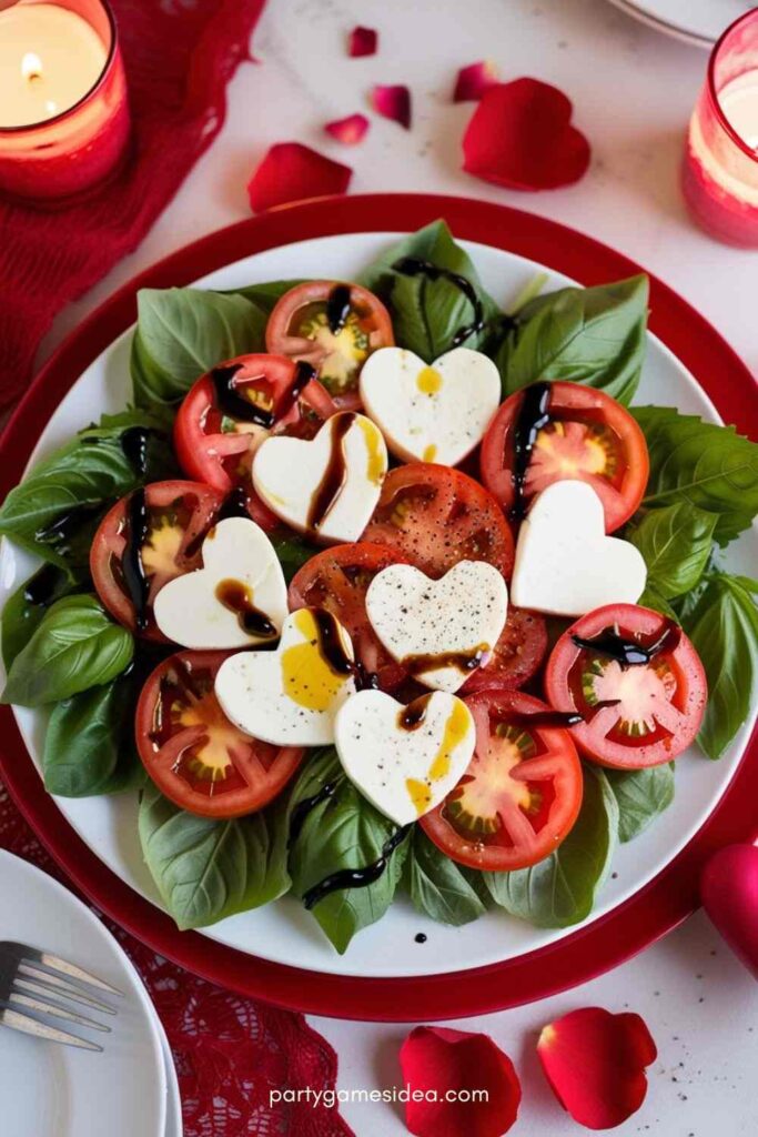 Caprese Salad with Heart-Shaped Mozzarella