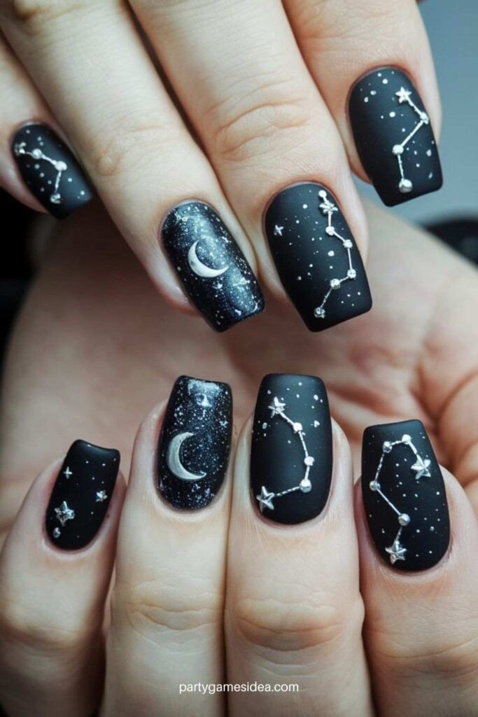 Celestial Black Nails