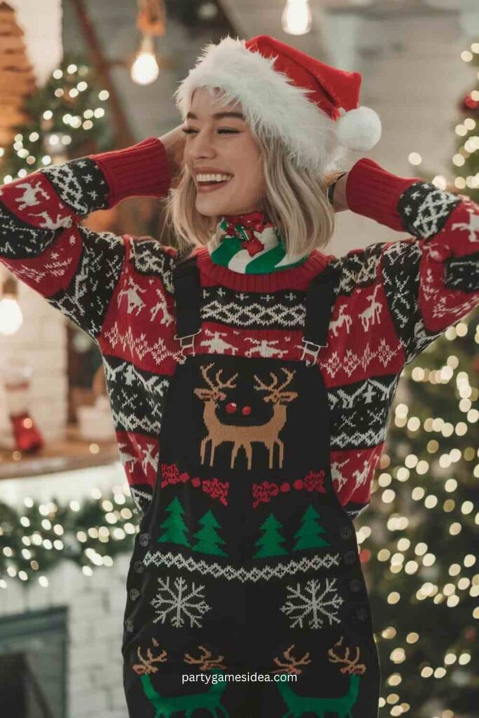 Christmas Sweater Overalls