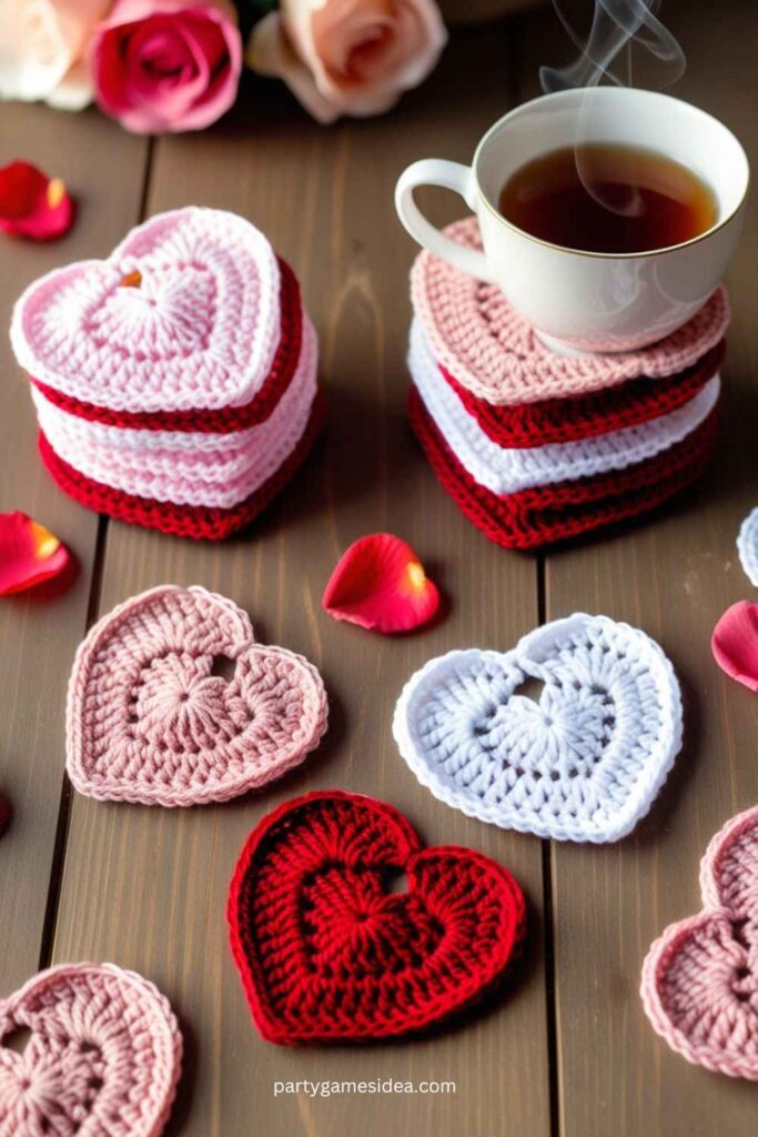 Crochet Heart Shaped Coasters