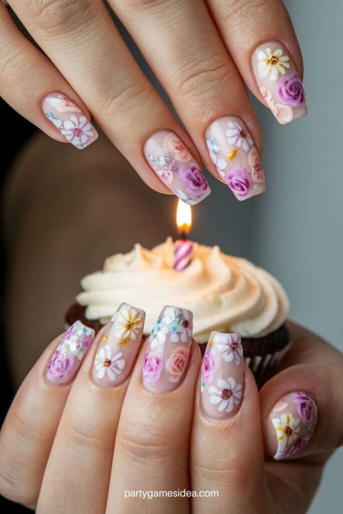 Floral Birthday Nails