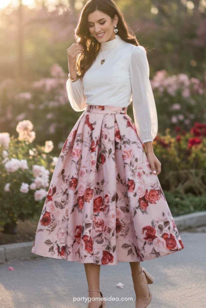 Floral Midi Skirt and Blouse