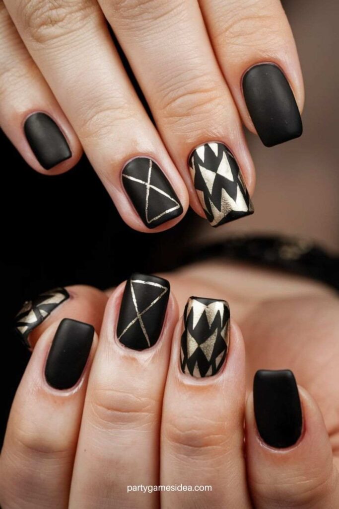 Geometric Black Nail Art