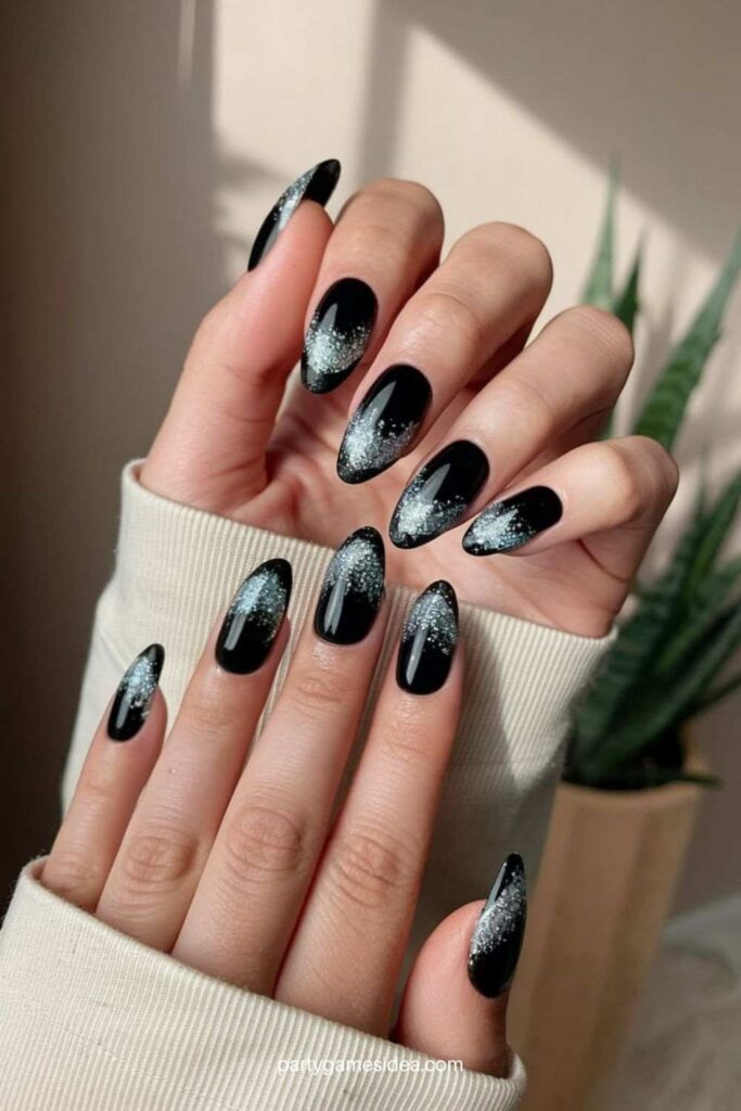 Glitter Gradient Black Nails