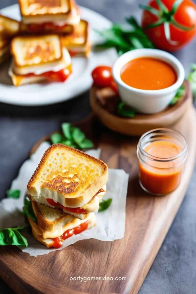 Mini Grilled Cheese Sandwiches with Tomato Soup Dips