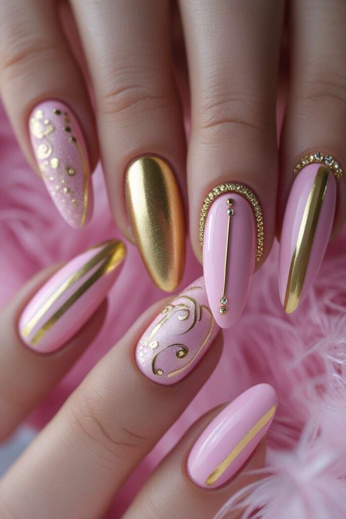 Pink and Gold Nails