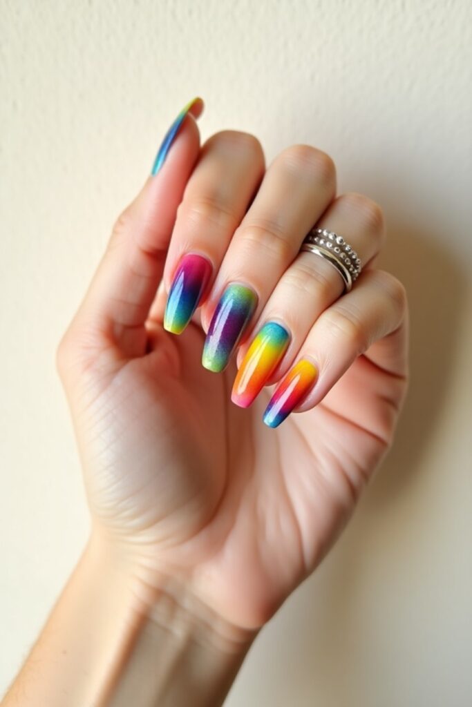 Rainbow Stripe Nails