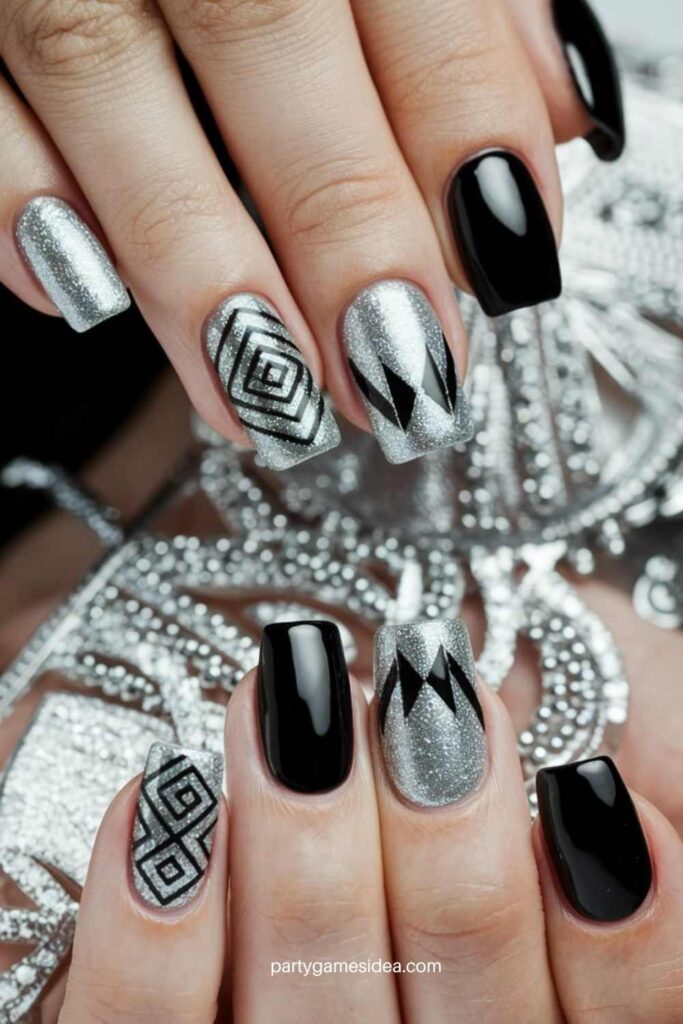 Silver and Black Nail Art