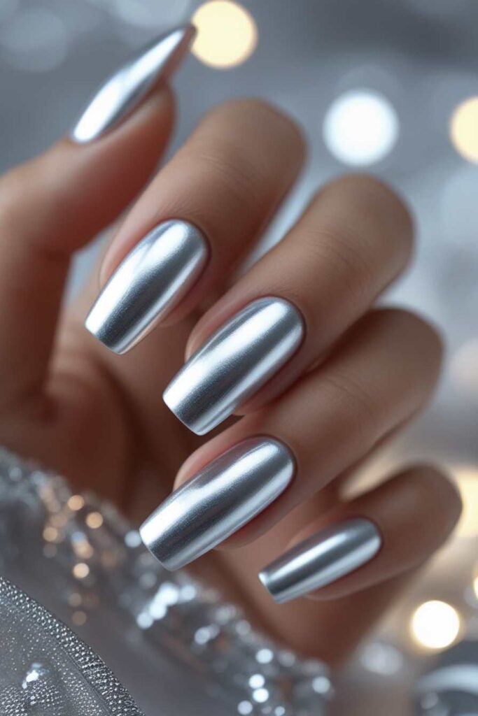 Simple Silver Metallic Nails