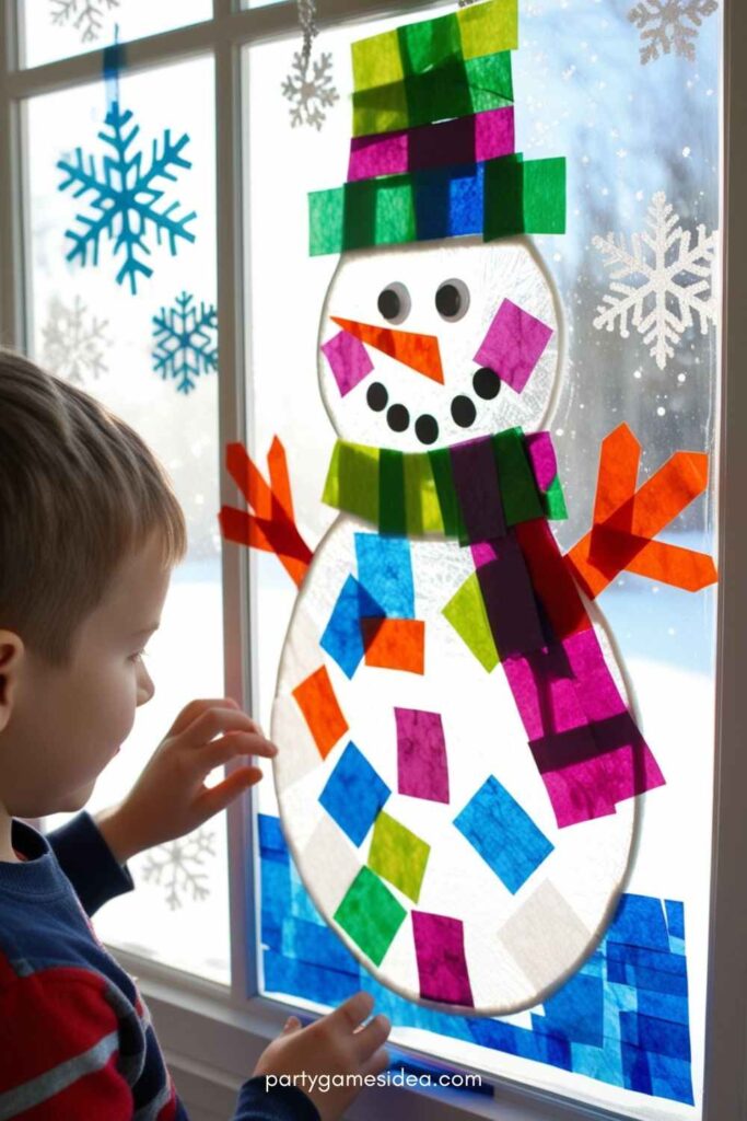 Snowman Stained Glass Window Art