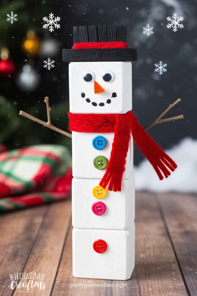 Wooden Block Snowman