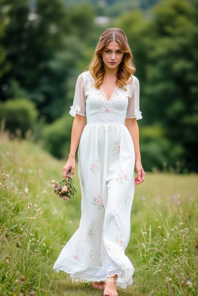 Boho Wedding Dress with Floral Embroidery