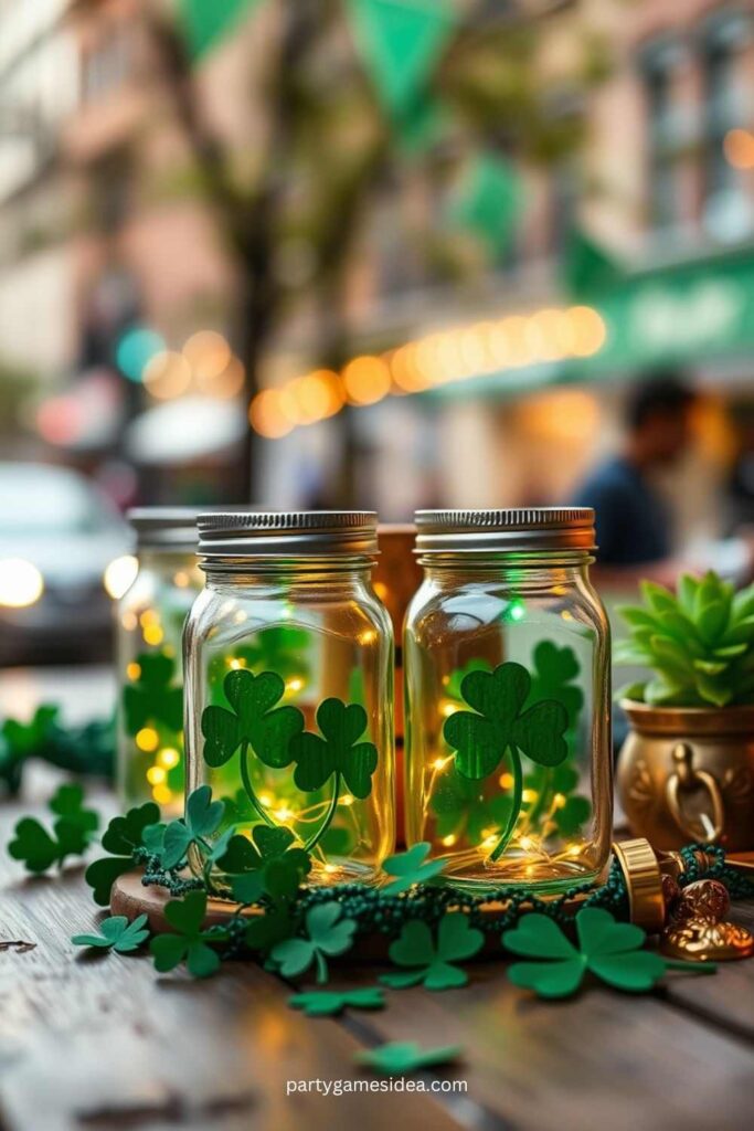 DIY Shamrock Mason Jar Lanterns