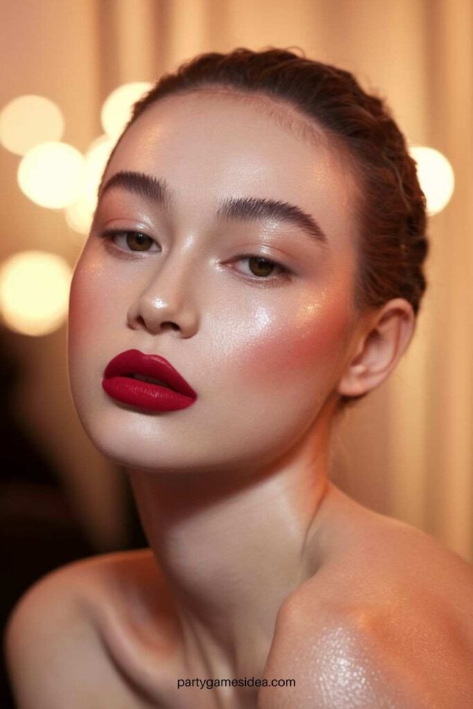 Dewy Skin with a Bold Lip