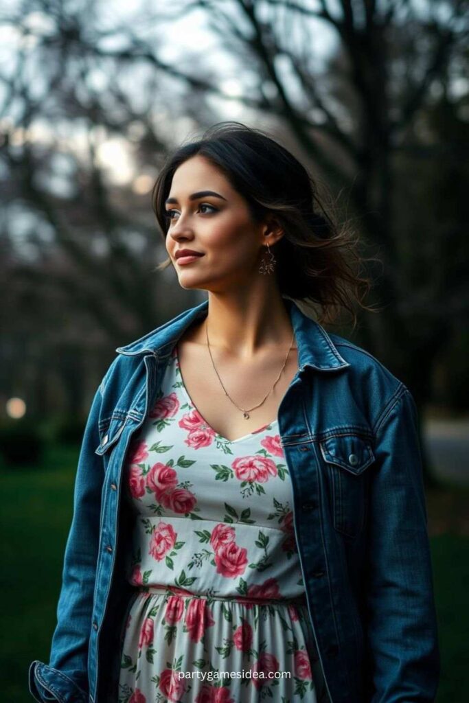 Floral Midi Dress with Denim Jacket