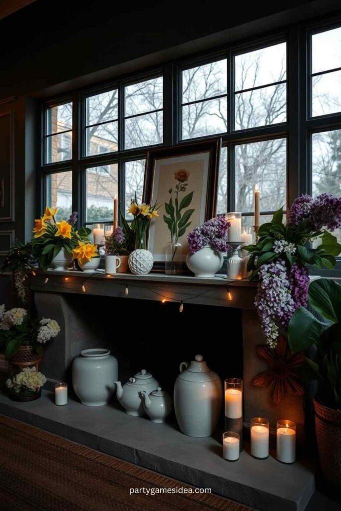 Garden-Inspired Mantel Decor