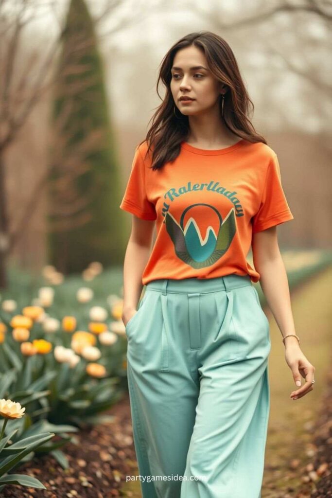 Graphic Tee and Wide-Legged Trousers