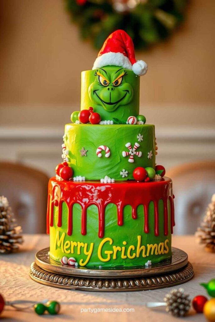 Grinch Drip Cake