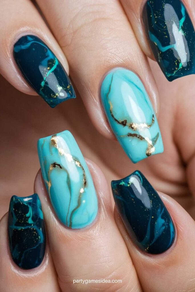 Marble Blue Nails