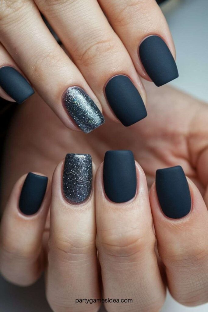 Matte Glitter Accent Nails