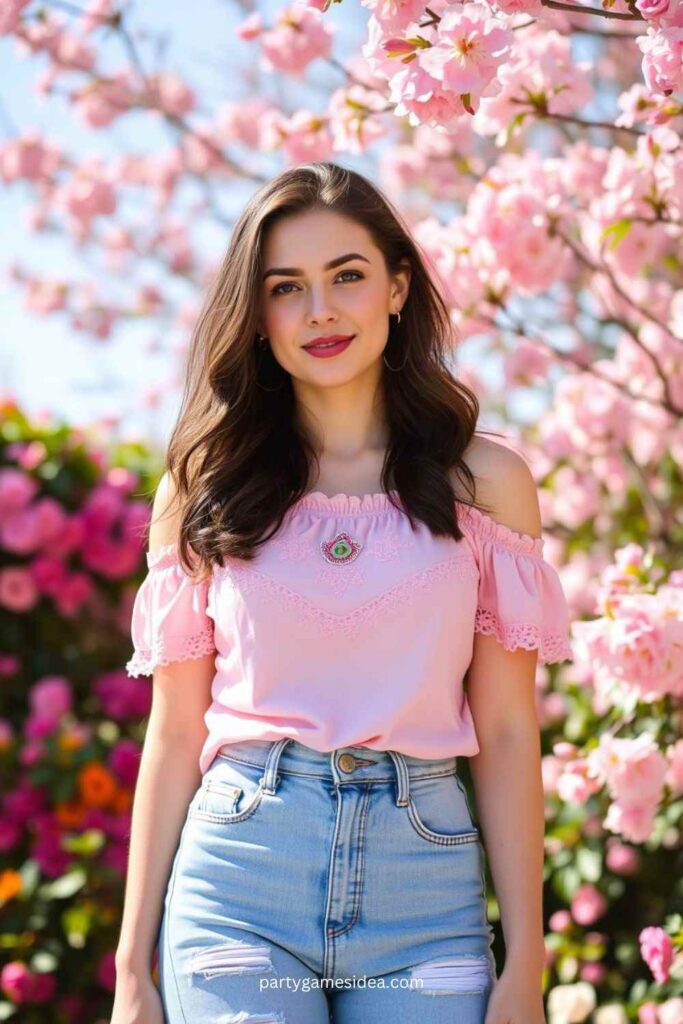 Off-Shoulder Top and High-Waisted Jeans