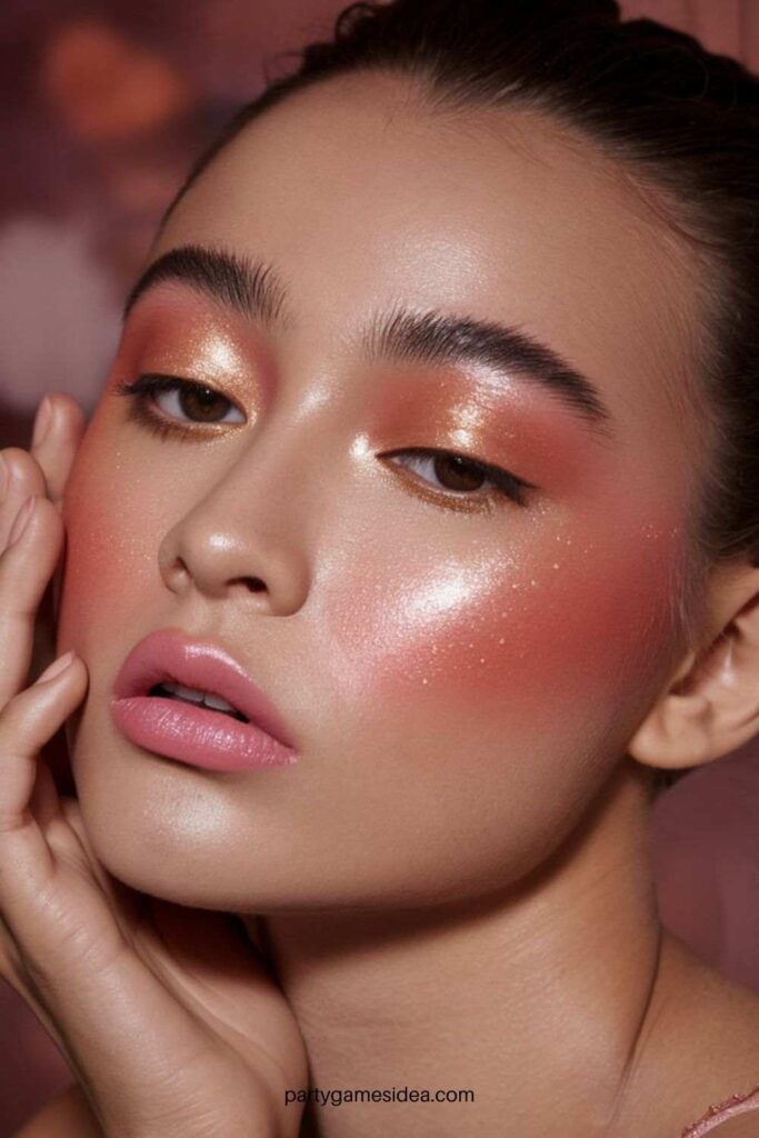 Peachy Blush with Gold Highlighter