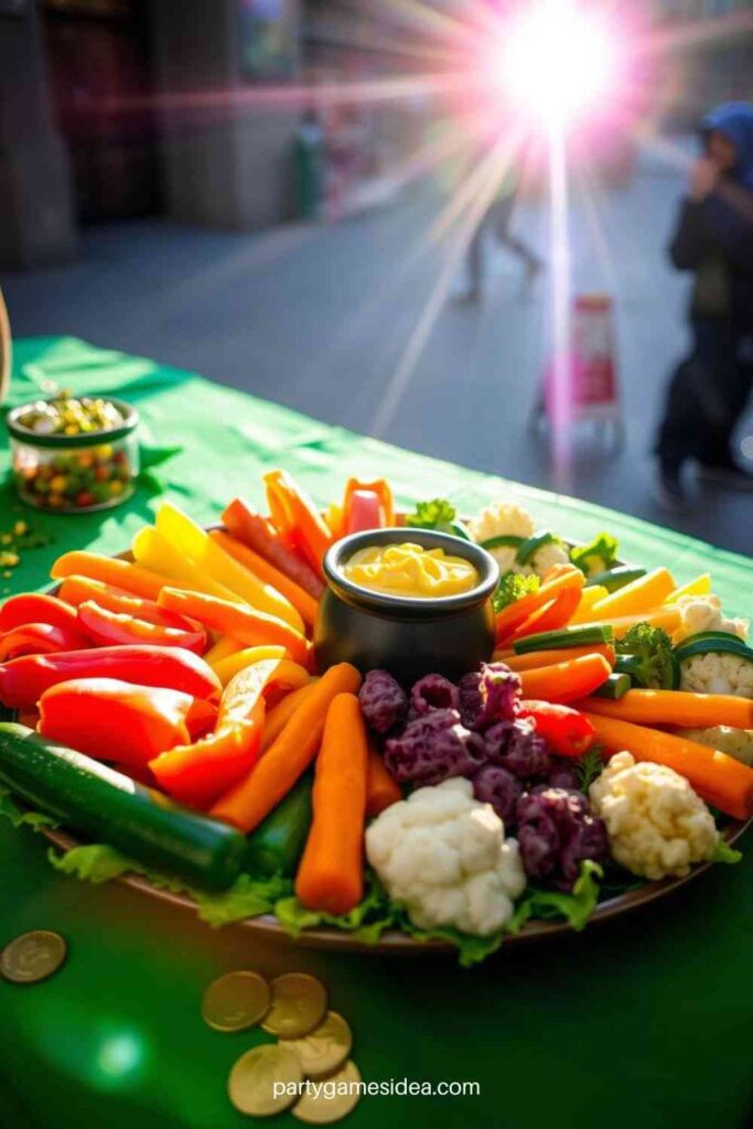 Rainbow Veggie Platter with Pot of Gold Dip