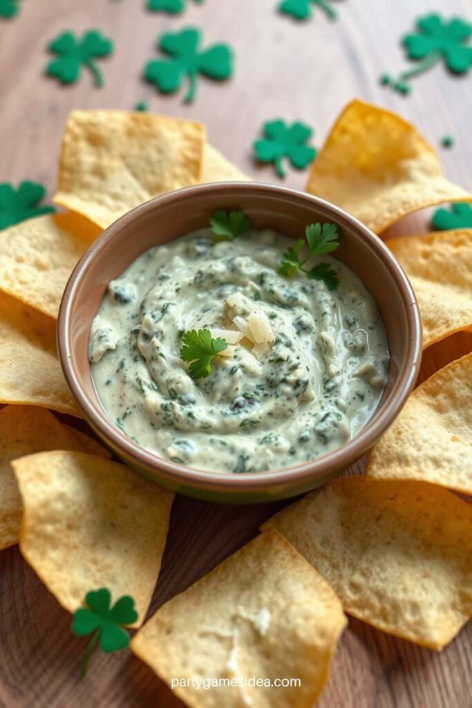 Spinach and Artichoke Dip with Green Tortilla Chips