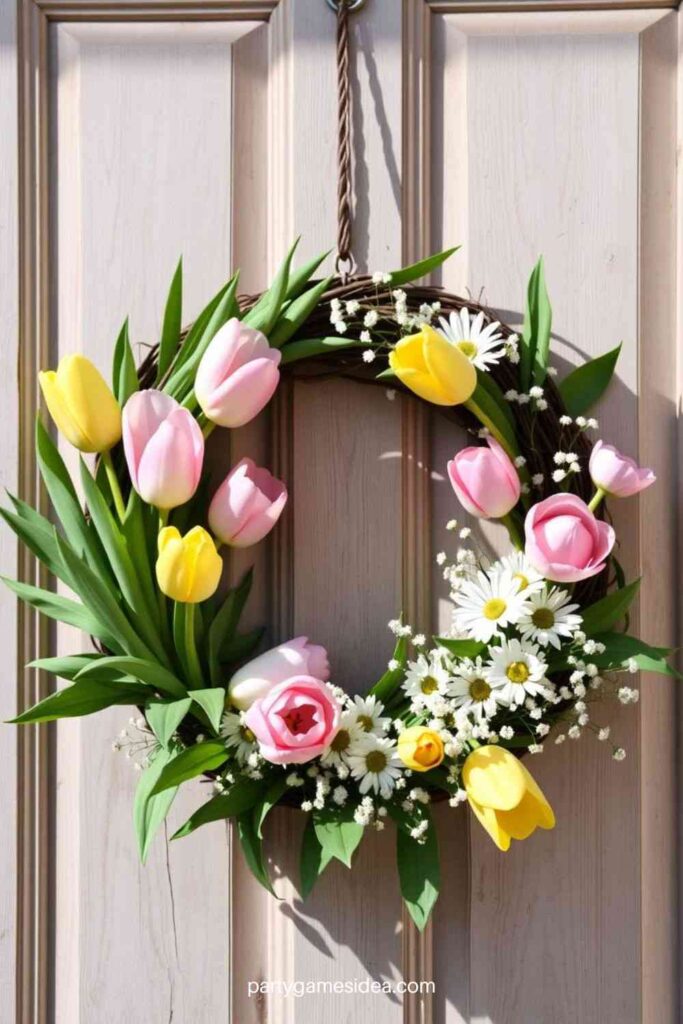 Tulip and Daisy Wreath